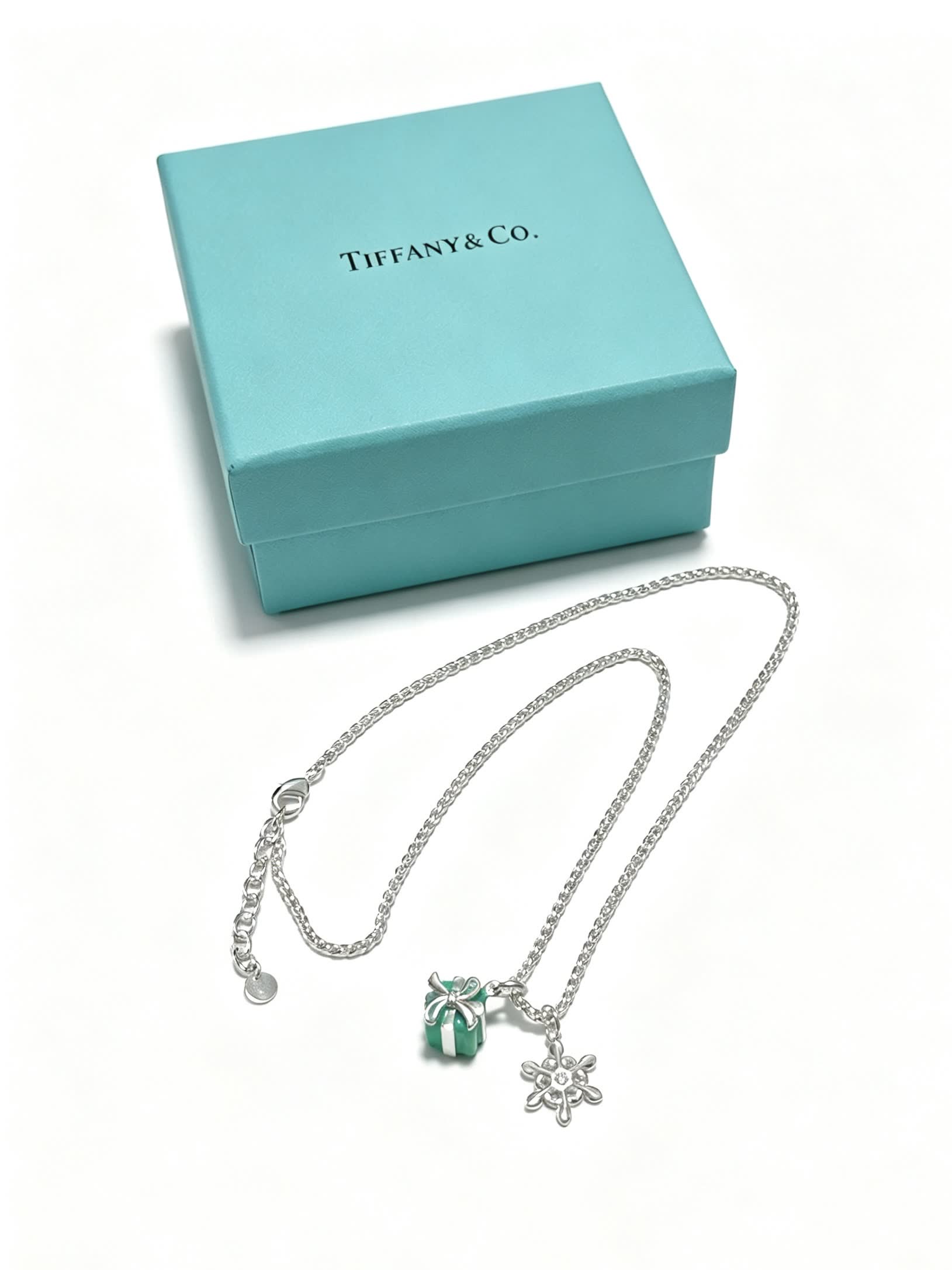 Tiffany & Co. Sterling Silver Gift Box and Flower Necklace Set
